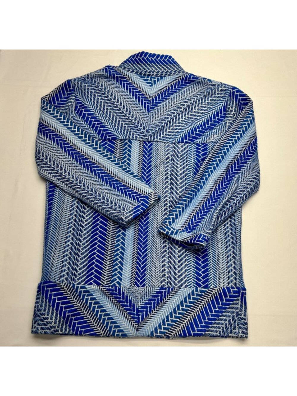 Betty Chow Womens Blue & White Chevron Pattern Open Front Jacket - Size S - Picture 16 of 16